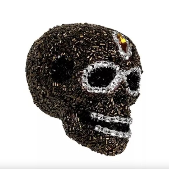 Beaded Intricate Brown or Orange Skull Ornament Halloween, Christmas Decoration - Picture 7 of 9